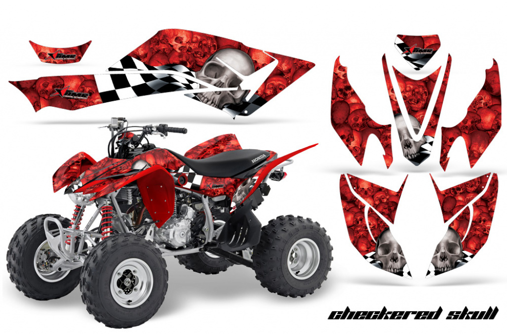 Checkered Skull Background = Red, Design color = Silver for Honda TRX 400EX 2008-2016