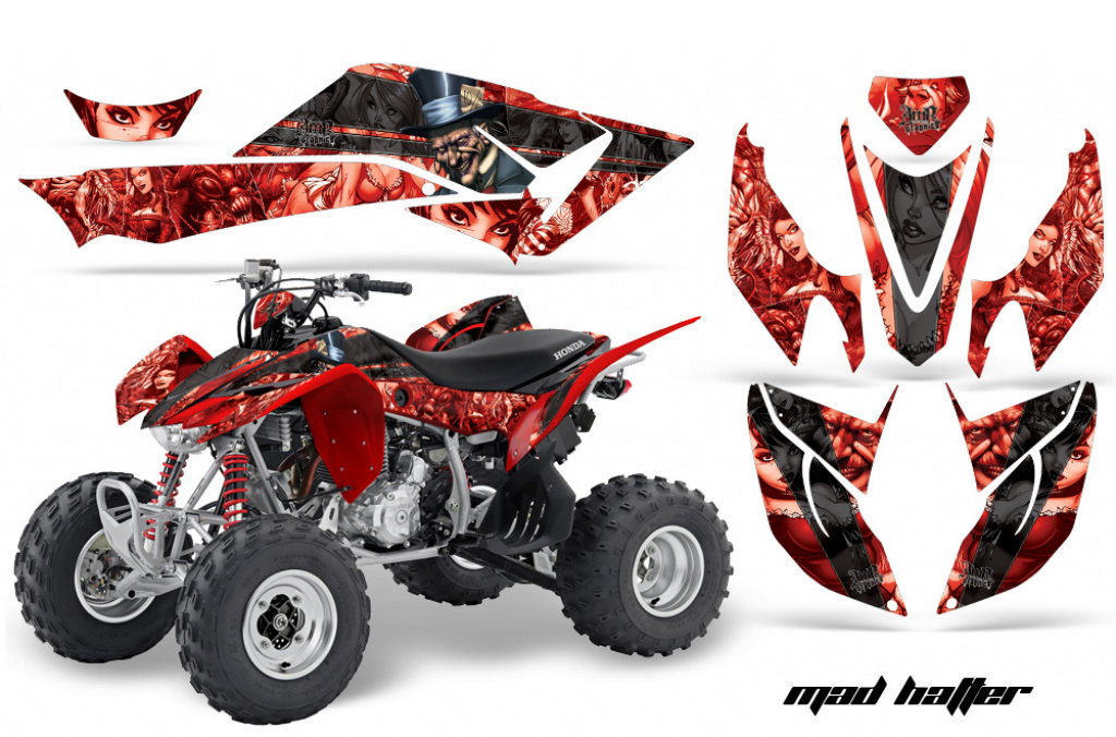 Mad Hatter Background = Red, Design color = Black for Honda TRX 400EX 2008-2016