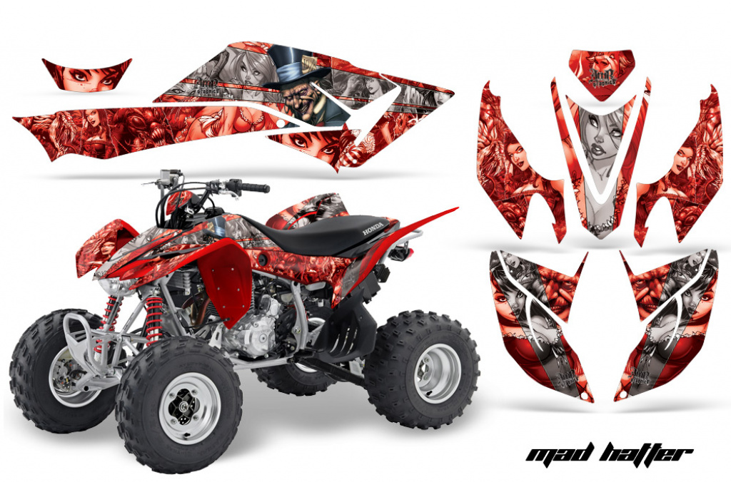 Mad Hatter Background = Red, Design color = Silver for Honda TRX 400EX 2008-2016