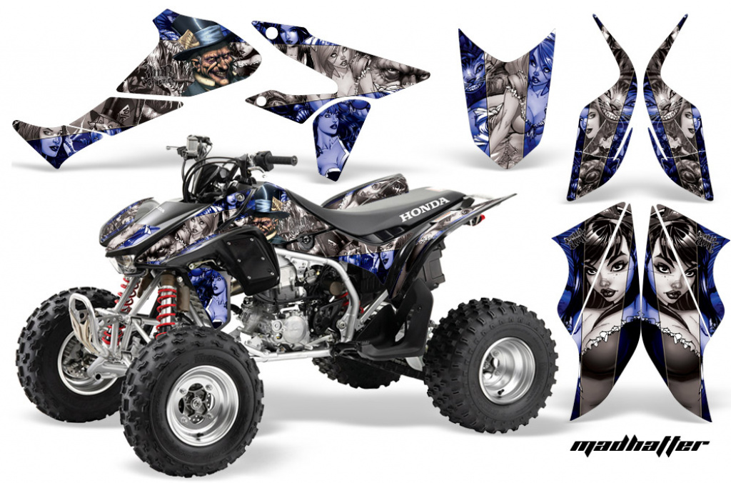 Mad Hatter Background = Blue, Design color = Silver for Honda TRX 450R 2004-2016