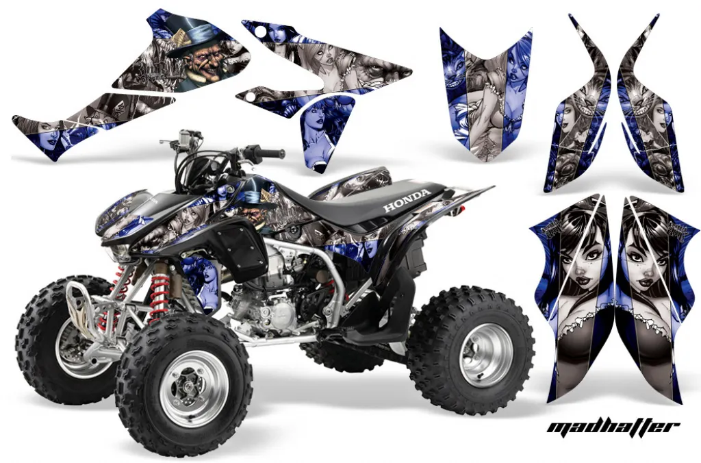 Mad Hatter Hintergrund = Blau, Designfarbe = Silber für Honda TRX 450R 2004-2016