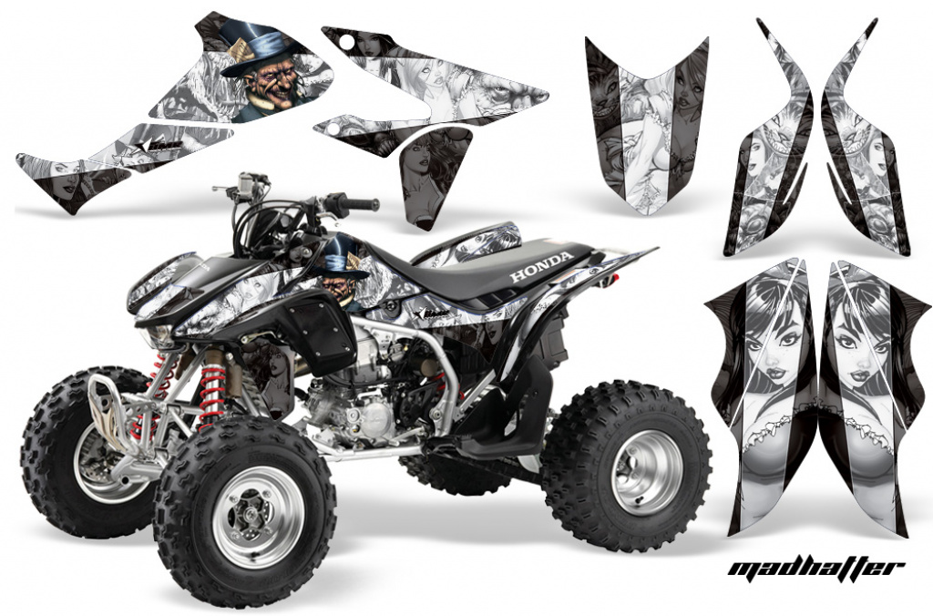 Mad Hatter Background = Black, Design color = White for Honda TRX 450R 2004-2016