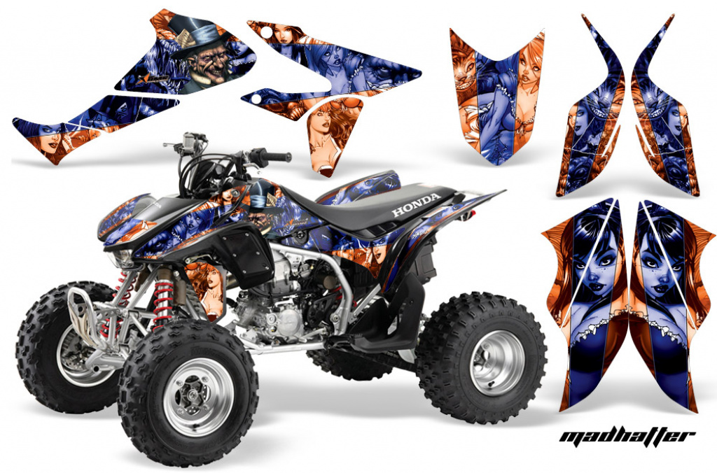 Mad Hatter Background = Orange, Design color = Blue for Honda TRX 450R 2004-2016