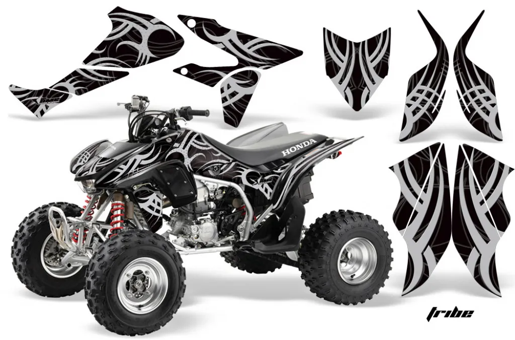 Tribe Hintergrund = Schwarz, Designfarbe = Silber für Honda TRX 450R 2004-2016
