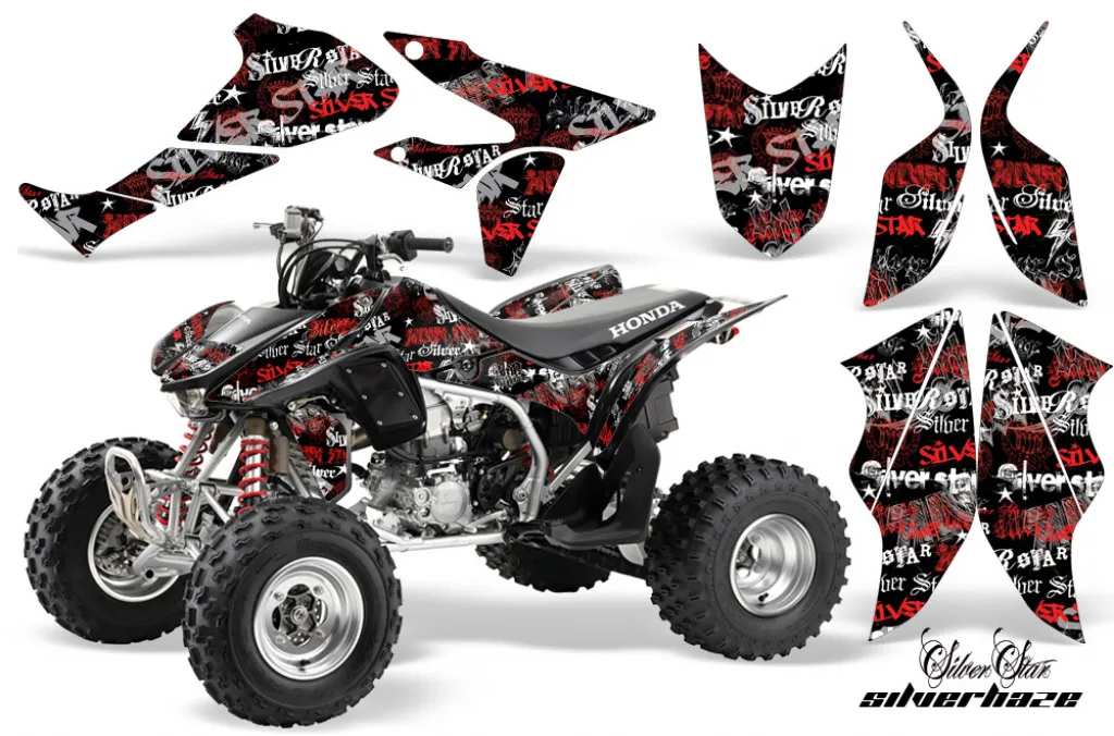 SilverStar - Silverhaze Hintergrund = Schwarz, Designfarbe = Rot für Honda TRX 450R 2004-2016