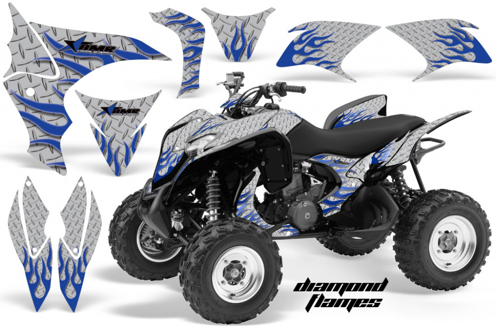 Diamond Flames Background = Silver, Design color = Blue for Honda TRX 700xx 2008-2015