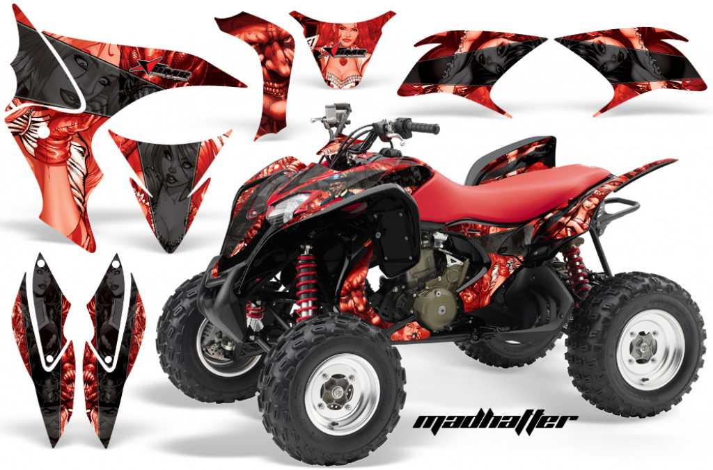 Mad Hatter Background = Red, Design color = Black for Honda TRX 700xx 2008-2015