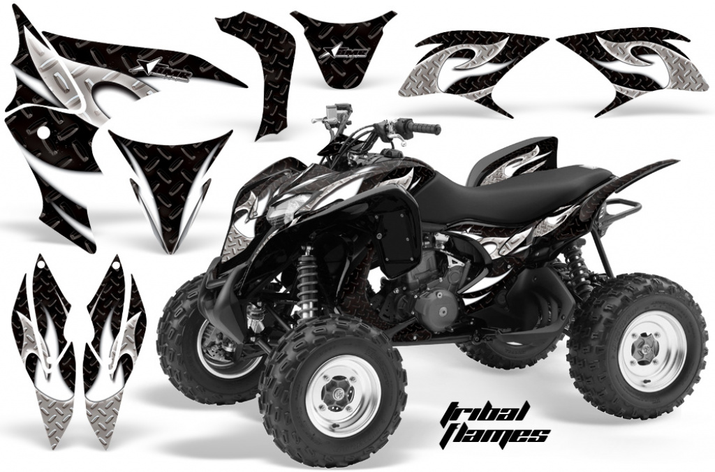 Tribal Flame Background = Black, Design color = White for Honda TRX 700xx 2008-2015