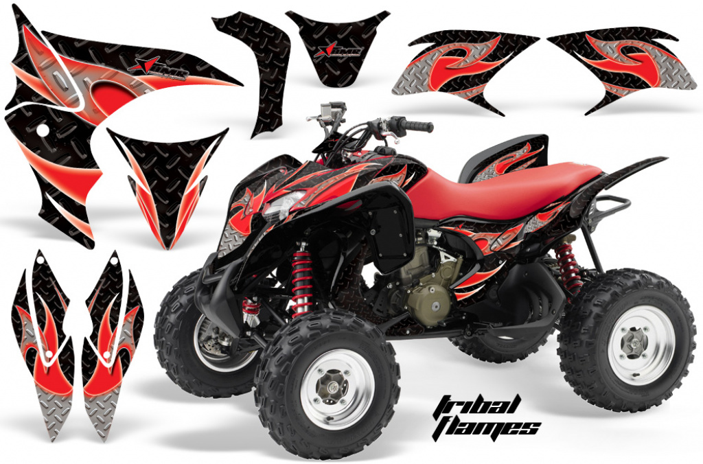 Tribal Flame Background = Black, Design color = Red for Honda TRX 700xx 2008-2015