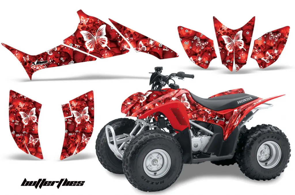 Butterfly Hintergrund = Rot, Designfarbe = Weiß für Honda TRX 90EX 2006-2019