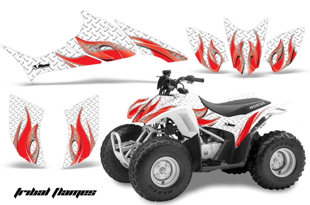 Tribal Flame Hintergrund = Weiß, Designfarbe = Rot für Honda TRX 90EX 2006-2019