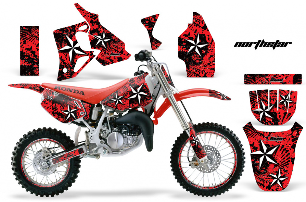 Northstar Hintergrund = Rot, Designfarbe = Schwarz mit Nummernfeldern für Honda CR80 1996-2002