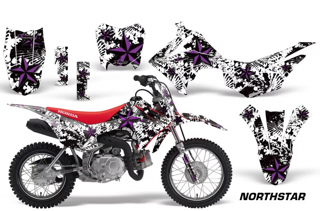 Northstar Hintergrund = Weiß, Designfarbe = Lila mit Nummernfeldern für Honda CRF110 F 2013-2018