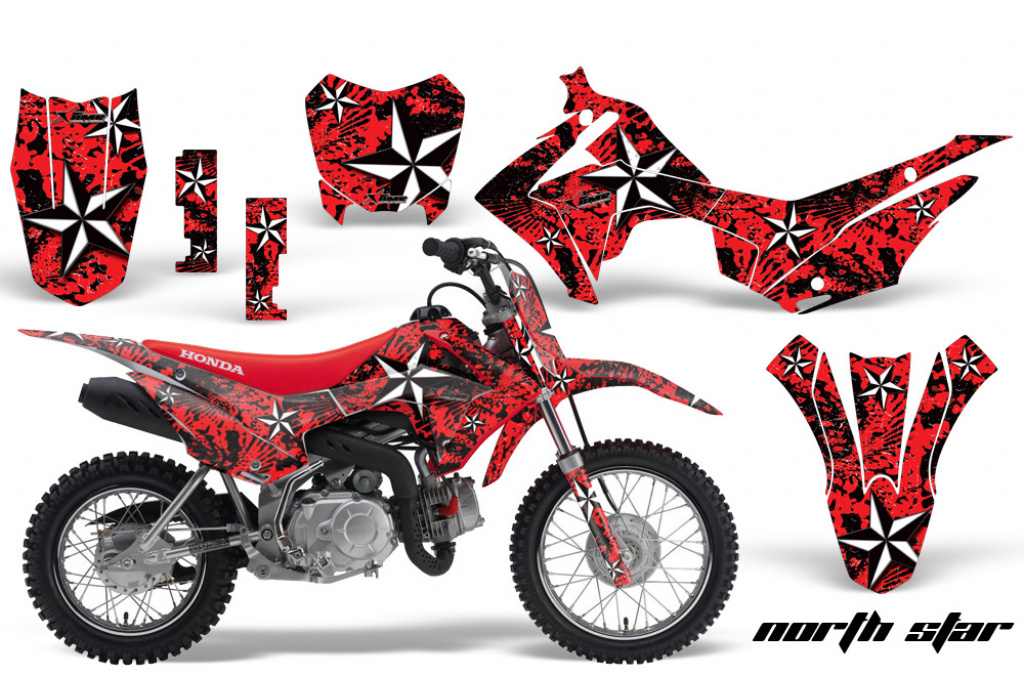 Northstar Hintergrund = Rot, Designfarbe = Schwarz mit Nummernfeldern für Honda CRF110 F 2013-2018
