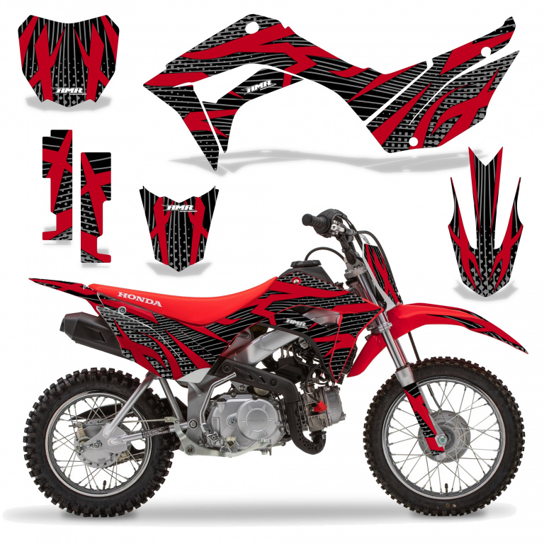 Zooted Background = Black, Design color = Red with number plates for Honda CRF110 F 2019-2021