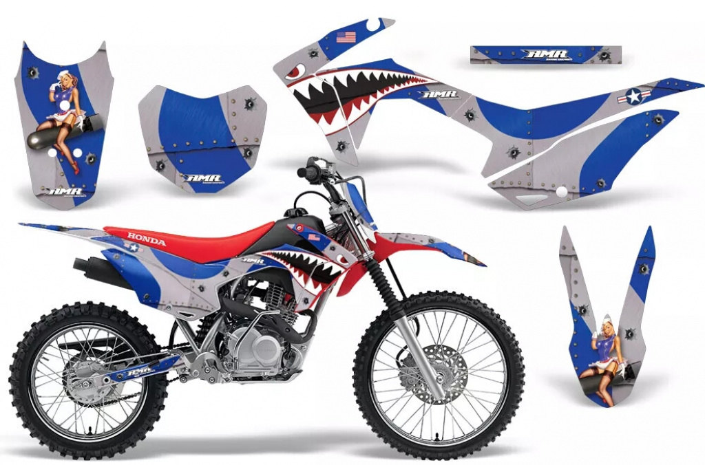 P40 Warhawk Blau mit Nummernfeldern für Honda CRF125 F 2014-2018