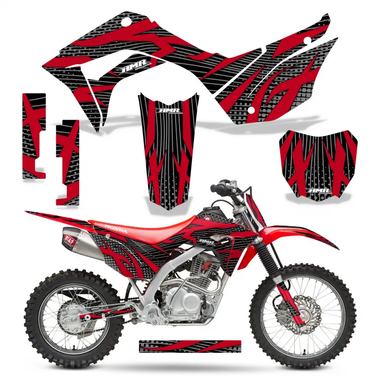 Zooted Hintergrund = Schwarz, Designfarbe = Rot mit Nummernfeldern für Honda CRF125 F 2019-2025
