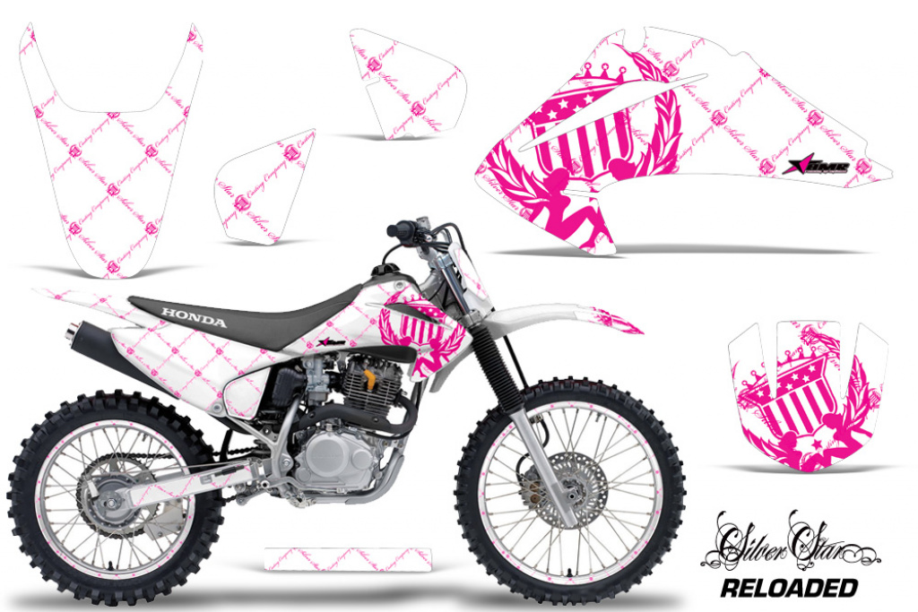 SilverStar- Reloaded Background = White, Design color = Pink with number plates for Honda CRF150F-CRF230F 2003-2007