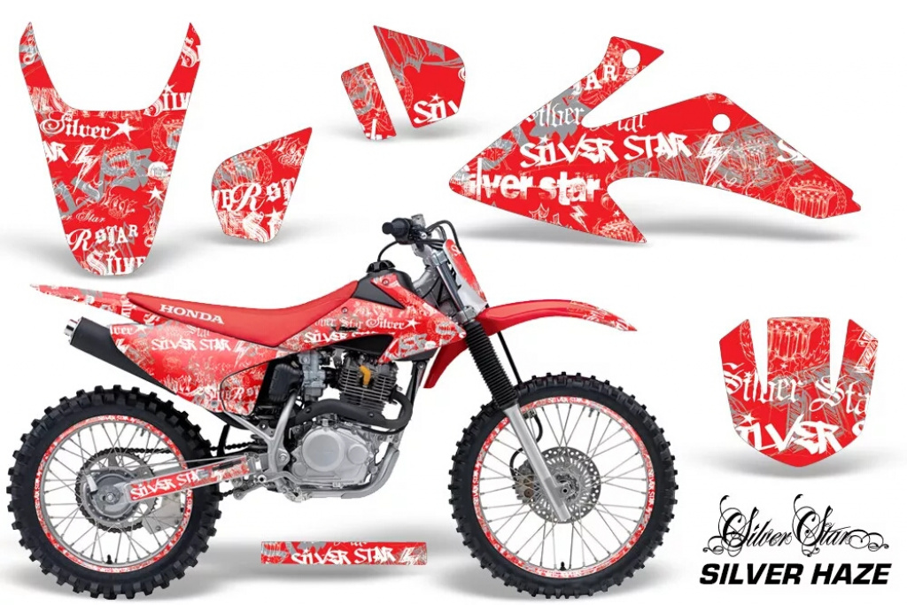SilverStar- Silverhaze Background = Red, Design color = White with number plates for Honda CRF150F-CRF230F 2008-2014