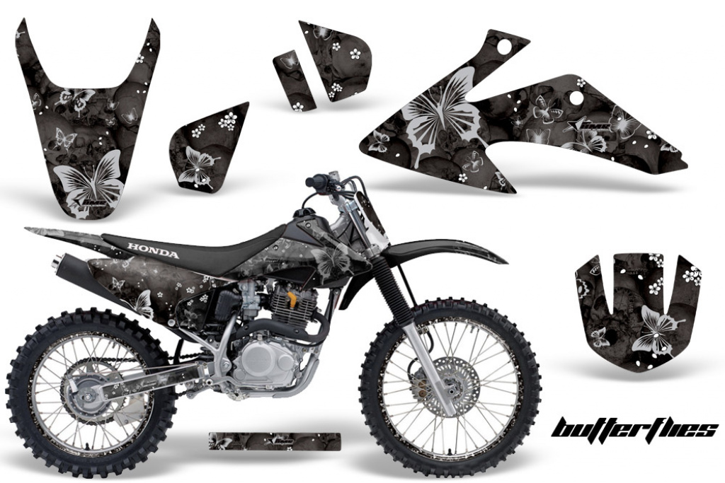 Butterfly Background = Black, Design color = Silver with number plates for Honda CRF150F-CRF230F 2008-2014