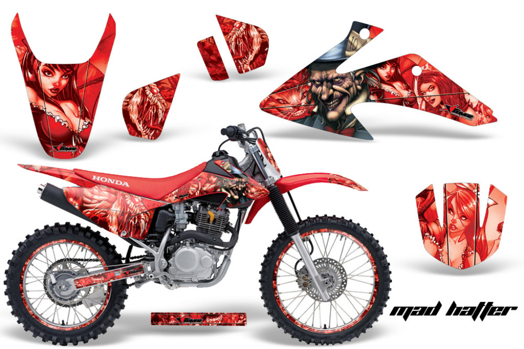 Mad Hatter Background = Red, Design color = Red with number plates for Honda CRF150F-CRF230F 2008-2014