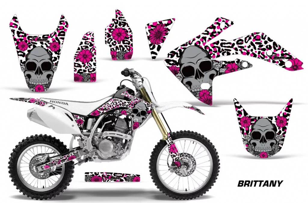 Brittany Background = White, Design color = Pink without number plates for Honda CRF150R 2007-2016