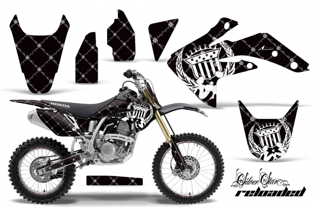 SilverStar - Reloaded Background = Black, Design color = White with number plates for Honda CRF150R 2007-2016