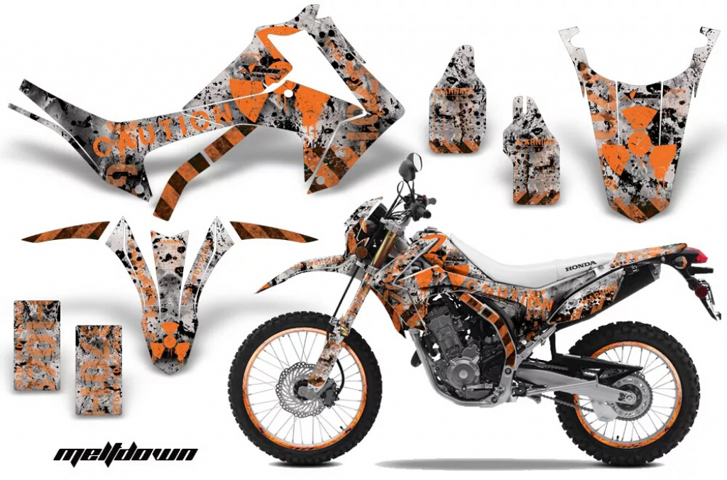 Meltdown Hintergrund = Silber, Designfarbe = Orange mit Nummernfeldern für Honda CRF250L/CRF250M 2013-2020