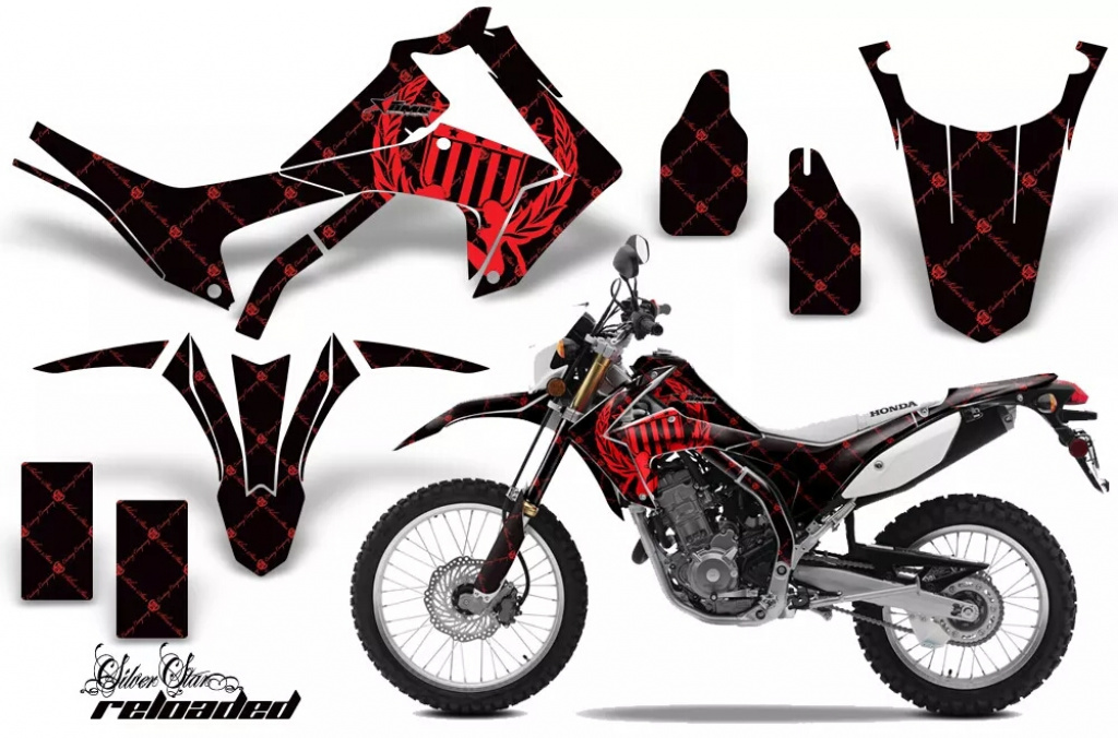 SilverStar-Reloaded Hintergrund = Schwarz, Designfarbe = Rot ohne Nummernfeldern für Honda CRF250L/CRF250M 2013-2020