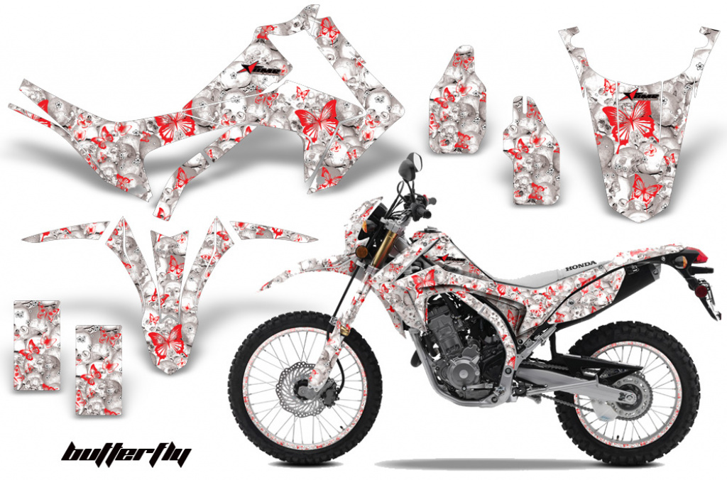 Butterfly Hintergrund = Weiß, Designfarbe = Rot mit Nummernfeldern für Honda CRF250L/CRF250M 2013-2020