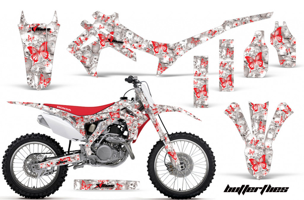 Butterfly Background = White, Design color = Red without number plates for Honda CRF450R 2013-2016