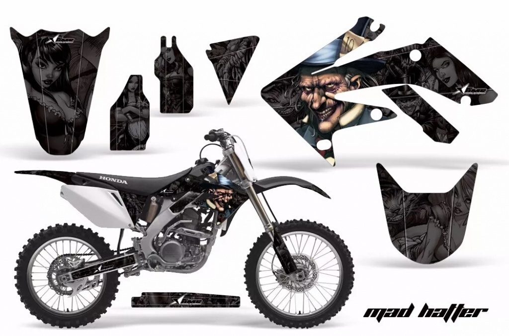 Mad Hatter Background = Black, Design color = Black without number plates for Honda CRF250R 2004-2009