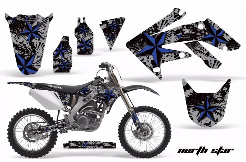 Northstar Background = Silver, Design color = Blue without number plates for Honda CRF250R 2004-2009