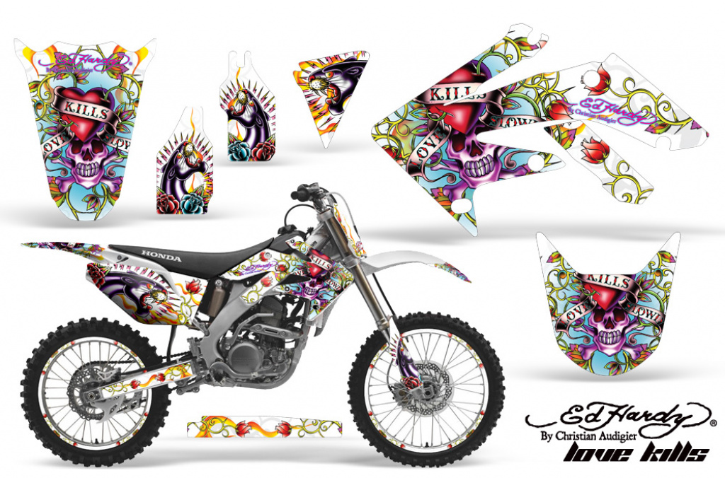 Ed-Hardy - Love Kills White with number plates for Honda CRF250R 2010-2013