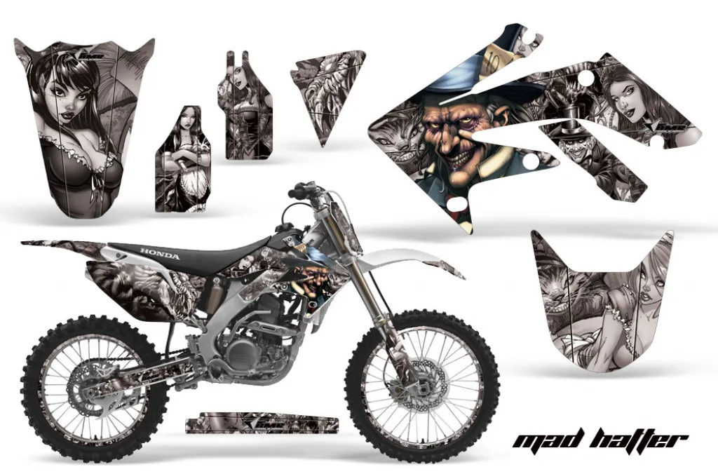 Mad Hatter Background = Silver, Design color = Silver with number plates for Honda CRF250R 2004-2009