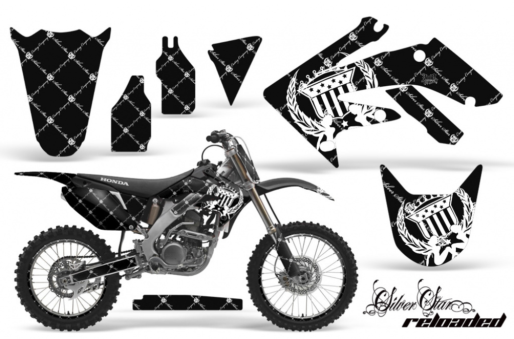 SilverStar-Reloaded Background = Black, Design color = White with number plates for Honda CRF250R 2004-2009
