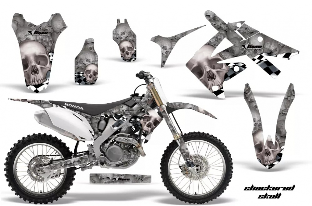 Checkered Skull Background = Silver, Design color = White without number plates for Honda CRF250R 2010-2013