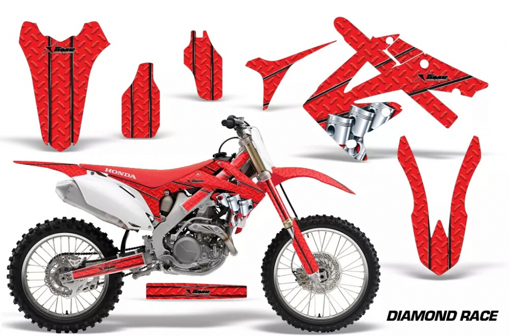 Diamond Race Background = Red, Design color = Red without number plates for Honda CRF250R 2010-2013