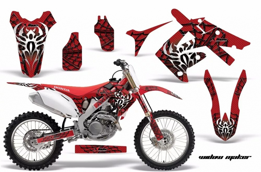 Widow Maker Background = Red, Design color = Black without number plates for Honda CRF250R 2010-2013