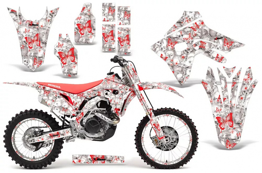 Butterfly Background = White, Design color = Red with number plates for Honda CRF450R/RX 2017-2020