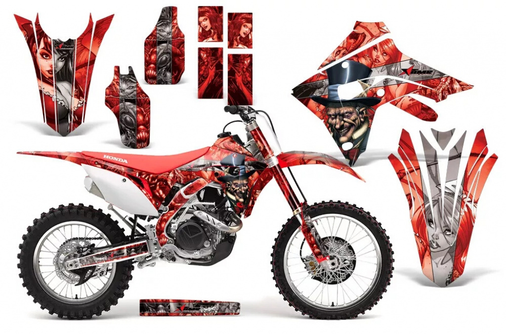Mad Hatter Background = Red, Design color = Silver without number plates for Honda CRF450R/RX 2017-2020