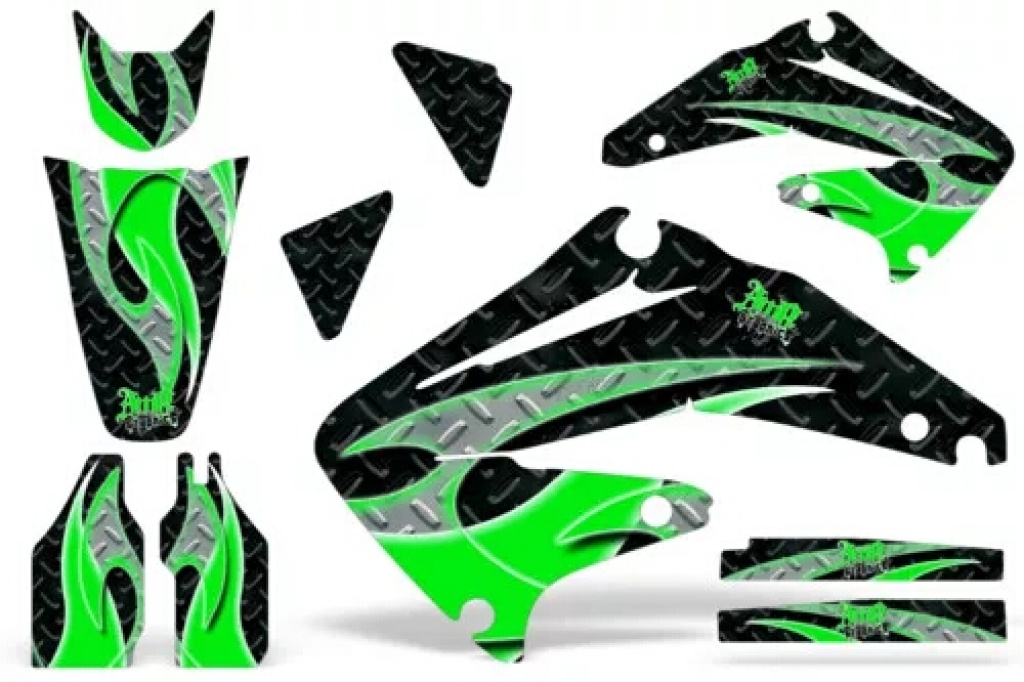 Tribal Flames Background = Black, Design color = Grün without number plates for Honda CRF450R 2009-2012