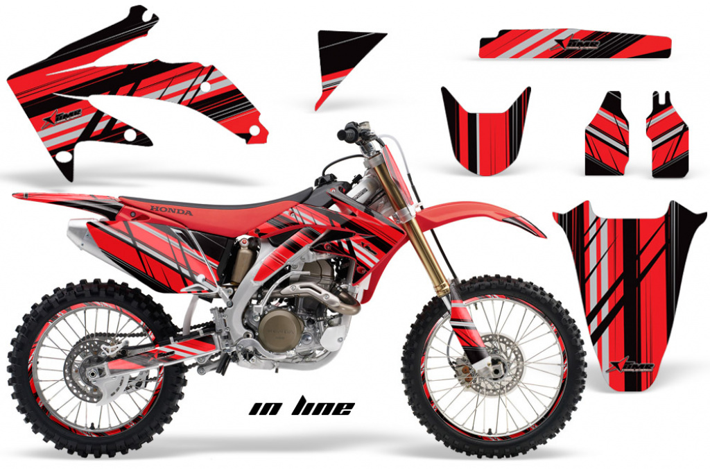 In Line Background = Black, Design color = Red with number plates for Honda CRF450R 2009-2012