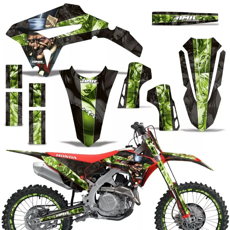 Mad Hatter Background = Black, Design color = Green with number plates for Honda CRF450R/RW 2021-2024