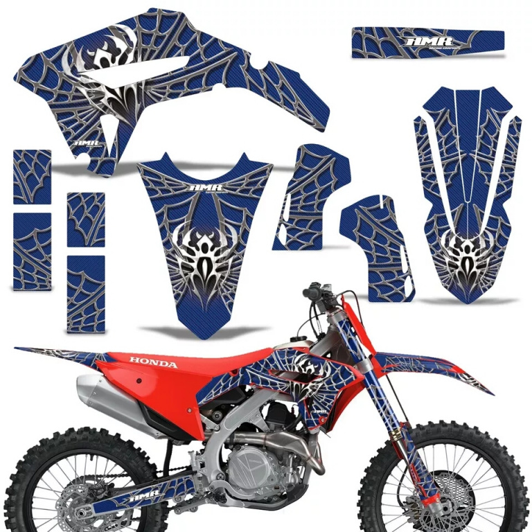 Widow Maker Background = Blue, Design color = Silver without number plates for Honda CRF450R/RW 2021-2024