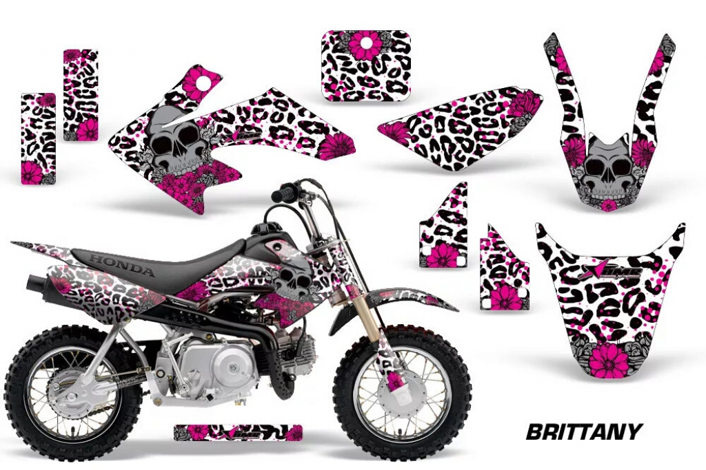 Brittany Background = White, Design color = Pink with number plates for Honda CRF50 2004-2013