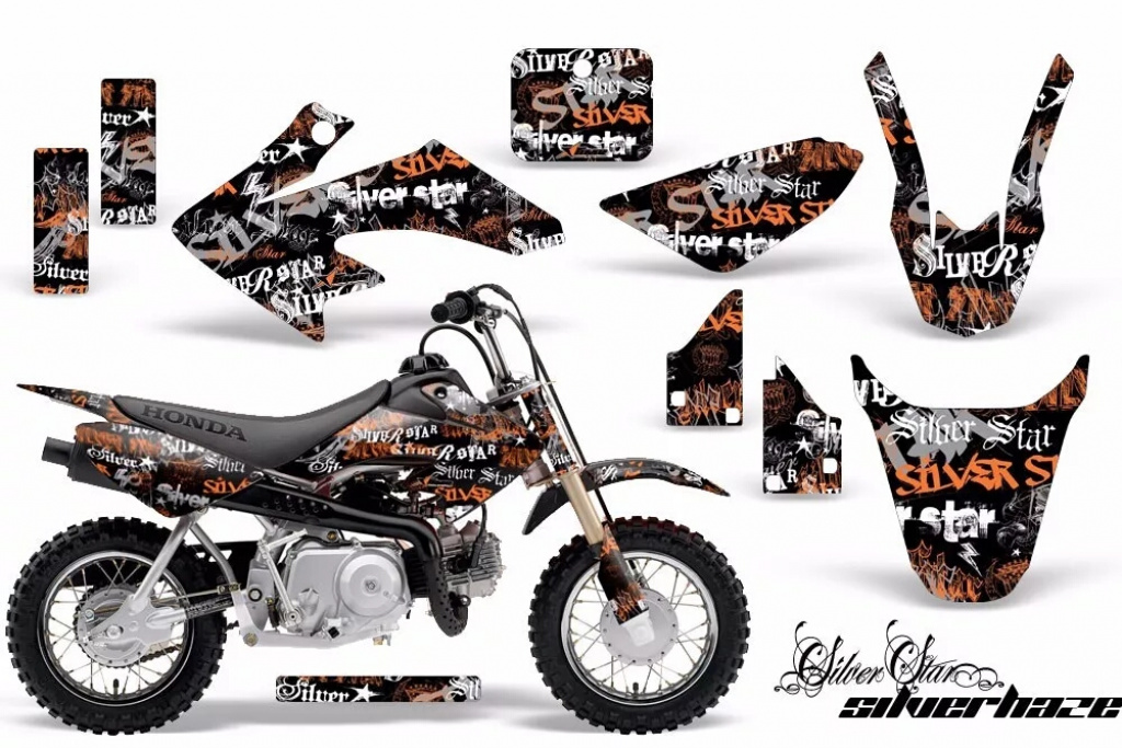 SilverStar - Silverhaze Background = Black, Design color = Orange with number plates for Honda CRF50 2004-2013