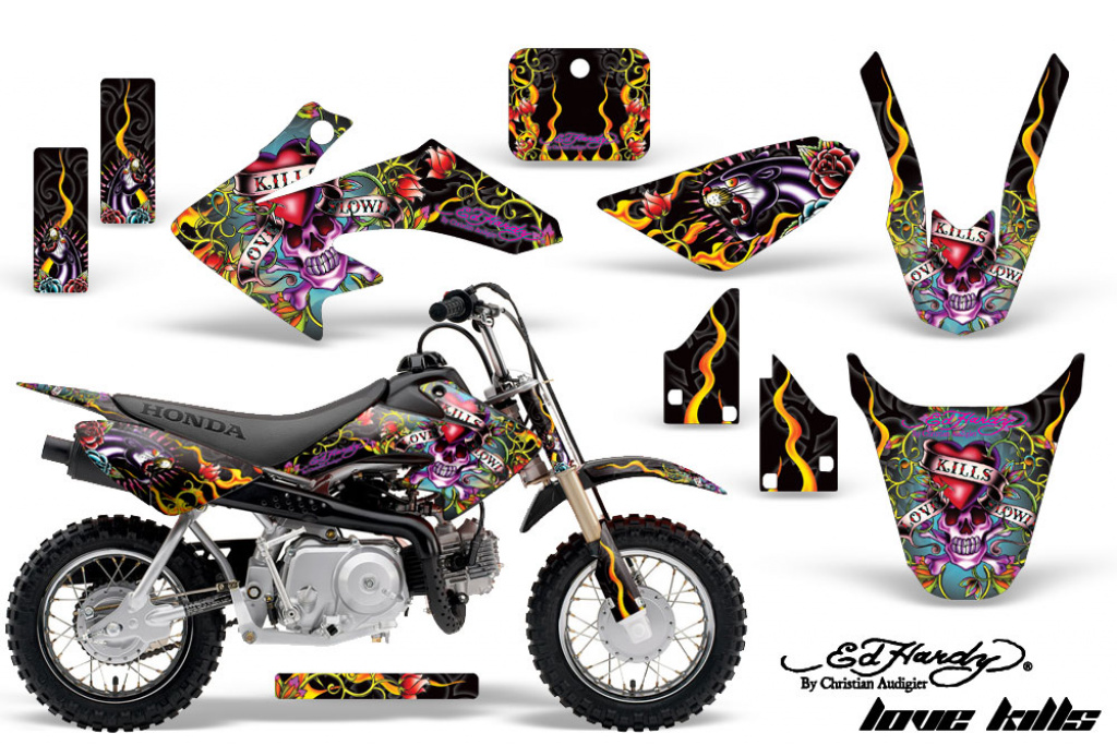Ed-Hardy - Love Kills Black with number plates for Honda CRF50 2004-2013