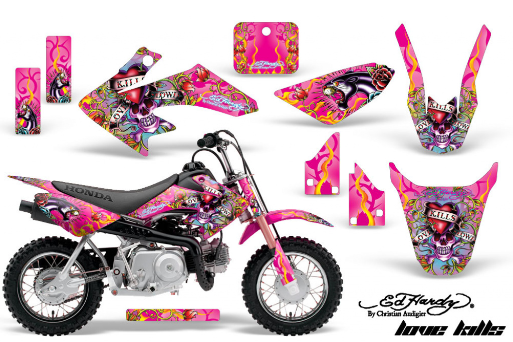Ed-Hardy - Love Kills Pink with number plates for Honda CRF50 2004-2013
