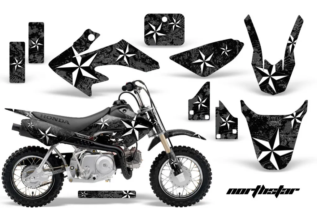 Northstar Background = Black, Design color = White with number plates for Honda CRF50 2014-2022